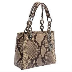Pre Owned MICHAEL Michael Kors Beige Python Embossed Leather Mini Cynthia Tote