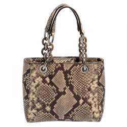 Pre Owned MICHAEL Michael Kors Beige Python Embossed Leather Mini Cynthia Tote