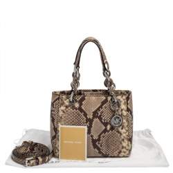 Pre Owned MICHAEL Michael Kors Beige Python Embossed Leather Mini Cynthia Tote