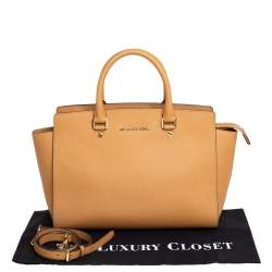 Pre Owned MICHAEL Michael Kors Tan Saffiano Leather Large Selma Tote
