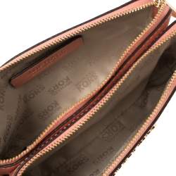 Pre Owned MICHAEL Michael Kors Pink Saffiano Leather Jet Set Double Gusset Wristlet Clutch