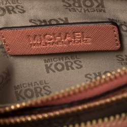 Pre Owned MICHAEL Michael Kors Pink Saffiano Leather Jet Set Double Gusset Wristlet Clutch