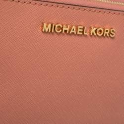 Pre Owned MICHAEL Michael Kors Pink Saffiano Leather Jet Set Double Gusset Wristlet Clutch