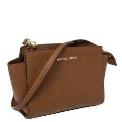 مملوكة مسبقًا MICHAEL Micheal Kors Brown Saffiano Leather Small Selma Crossbody Bag
