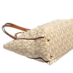 مملوكة مسبقًا MICHAEL Michael Kors Cream Monogram Coated Canvas Double Handle Tote