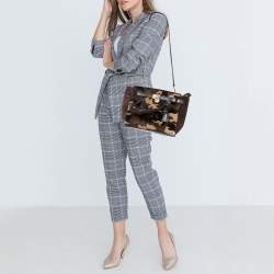 Pre Owned حقيبة يد مايكل مايكل كورس هاميلتون جلد سويدي وفرو العجل بنمط مموه بني   