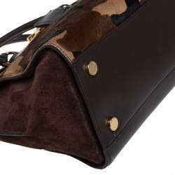 Pre Owned حقيبة يد مايكل مايكل كورس هاميلتون جلد سويدي وفرو العجل بنمط مموه بني   