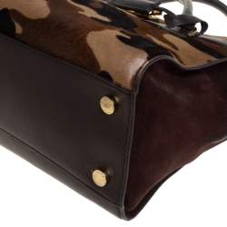 Pre Owned حقيبة يد مايكل مايكل كورس هاميلتون جلد سويدي وفرو العجل بنمط مموه بني   