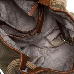 MICHAEL Michael Kors Metallic Beige/Brown Canvas and Leather Large Isla Tote