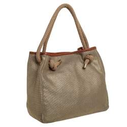 MICHAEL Michael Kors Metallic Beige/Brown Canvas and Leather Large Isla Tote