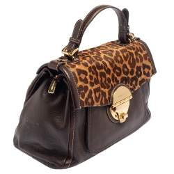 Pre Owned MICHAEL Michael Kors Brown Leather and Calfhair Margo Top Handle Bag