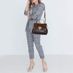 Pre Owned MICHAEL Michael Kors Brown Leather and Calfhair Margo Top Handle Bag