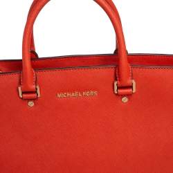 مملوكة مسبقًا MICHAEL Michael Kors Orange Saffiano Leather Large Selma Tote