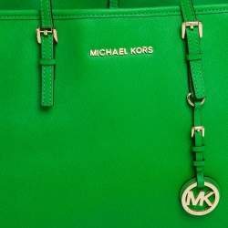 Pre Owned MICHAEL Michael Kors Green Saffiano Leather Large Jet Set Travel Tote