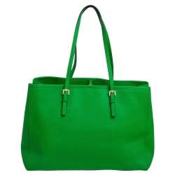 Pre Owned MICHAEL Michael Kors Green Saffiano Leather Large Jet Set Travel Tote