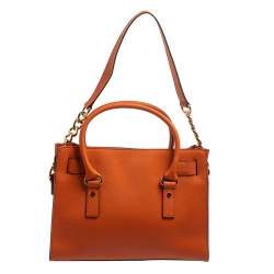 Pre Owned MICHAEL Michael Kors Orange Leather Medium Hamilton East West Tote