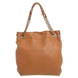 Pre Owned MICHAEL Michael Kors Tan Grained Leather Jet Set Chain Hobo