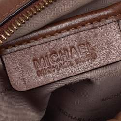 Pre Owned MICHAEL Michael Kors Beige/Tan Signature Coated Canvas and Leather Jet Set Crossbody Bag