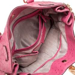 Pre Owned MICHAEL Michael Kors Pink Ostrich Embossed Leather Large Hamilton North South Tote