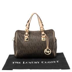 Pre Owned حقيبة مايكل مايكل كروس جرايسون بوسطن جلد وكانفاس مقوي بالشعار بني/بيج