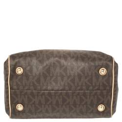 Pre Owned حقيبة مايكل مايكل كروس جرايسون بوسطن جلد وكانفاس مقوي بالشعار بني/بيج