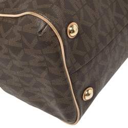 Pre Owned حقيبة مايكل مايكل كروس جرايسون بوسطن جلد وكانفاس مقوي بالشعار بني/بيج