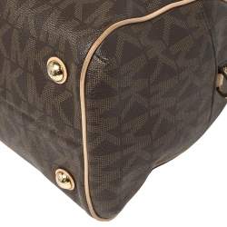 Pre Owned حقيبة مايكل مايك ل كروس جرايسون بوسطن جلد وكانفاس مقوي بالشعار بني/بيج