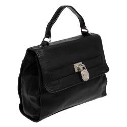 Pre Owned MICHAEL Michael Kors Black Pebbled Leather Padlock Flap Top Handle Bag