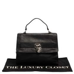 Pre Owned MICHAEL Michael Kors Black Pebbled Leather Padlock Flap Top Handle Bag