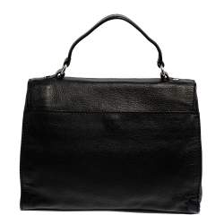 Pre Owned MICHAEL Michael Kors Black Pebbled Leather Padlock Flap Top Handle Bag