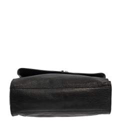 Pre Owned MICHAEL Michael Kors Black Pebbled Leather Padlock Flap Top Handle Bag