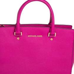 Pre Owned MICHAEL Michael Kors Fuchsia Saffiano Leather Large Selma Tote