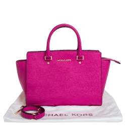 Pre Owned MICHAEL Michael Kors Fuchsia Saffiano Leather Large Selma Tote