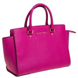 Pre Owned MICHAEL Michael Kors Fuchsia Saffiano Leather Large Selma Tote