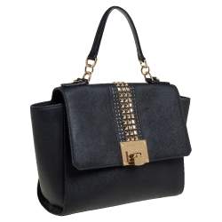 Pre Owned MICHAEL Michael Kors Black Leather Tina Studded Top Handle Bag