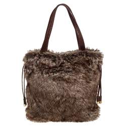 مملوكة مسبقًا MICHAEL Michael Kors Brown Faux Fur Drawstring Tote