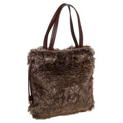مملوكة مسبقًا MICHAEL Michael Kors Brown Faux Fur Drawstring Tote
