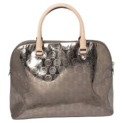 Pre Owned MICHAEL Michael Kors Metallic Signature Metallic Leather Cindy Satchel