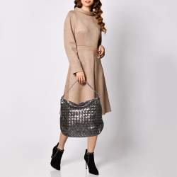 Pre Owned حقيبة هوبو مايكل مايكل كورس نيوبيري جلد مغزول فضي ميتاليك