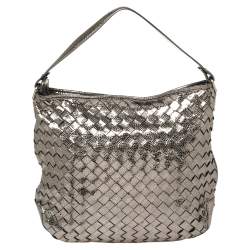 Pre Owned حقيبة هوبو مايكل مايكل كورس نيوبيري جلد مغزول فضي ميتاليك