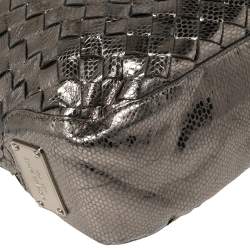 Pre Owned حقيبة هوبو مايكل مايكل كورس نيوبيري جلد مغزول فضي ميتاليك