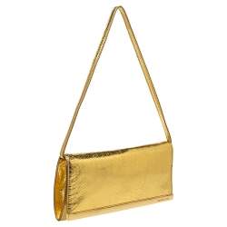 مملوكة مسبقًا حقيبة كلتش مايكل مايكل كورس لانا جلد نقشة الثعبان ذهبي ميتالك