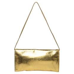 مملوكة مسبقًا حقيبة كلتش مايكل مايكل كورس لانا جلد نقشة الثعبان ذهبي ميتالك