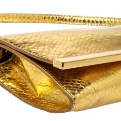 مملوكة مسبقًا حقيبة كلتش مايكل مايكل كورس لانا جلد نقشة الثعبان ذهبي ميتالك