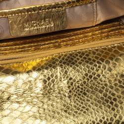 مملوكة مسبقًا حقيبة كلتش مايكل مايكل كورس لانا جلد نقشة الثعبان ذهبي ميتالك