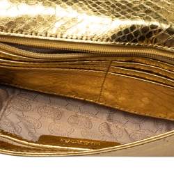 مملوكة مسبقًا حقيبة كلتش مايكل مايكل كورس لانا جلد نقشة الثعبان ذهبي ميتالك