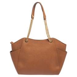 مملوكة مسبقًا حقيبة كتف مايكل مايكل كورس سلسلة جت ست جلد بني