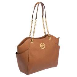 مملوكة مسبقًا حقيبة كتف مايكل مايكل كورس سلسلة جت ست جلد بني