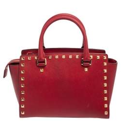 مملوكة مسبقًا حقيبة مايكل مايكل كورس "سيلما" جلد أحمر مرصعة متوسطة