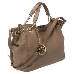 Pre Owned Michael Michael Kors Dark Beige Leather Jet Set Chain Hobo